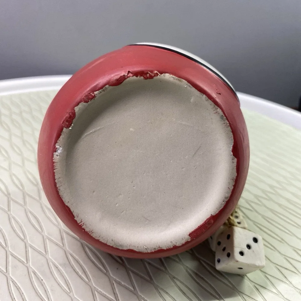 Bunco Red Ceramic Coin Collector Container.‎ 4x4.5x3